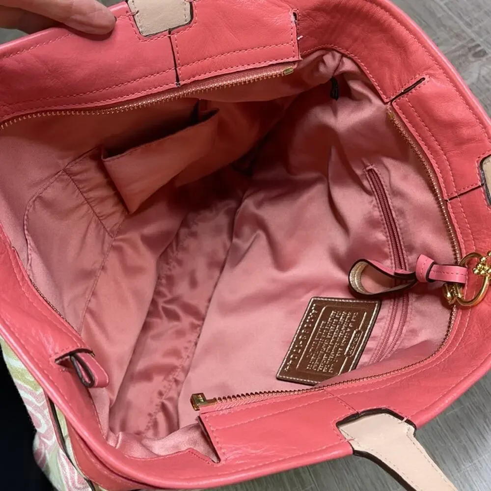 NWT COACH Pink Khaki Multi 17044 Audrey Op Art Leigh Slim Tote